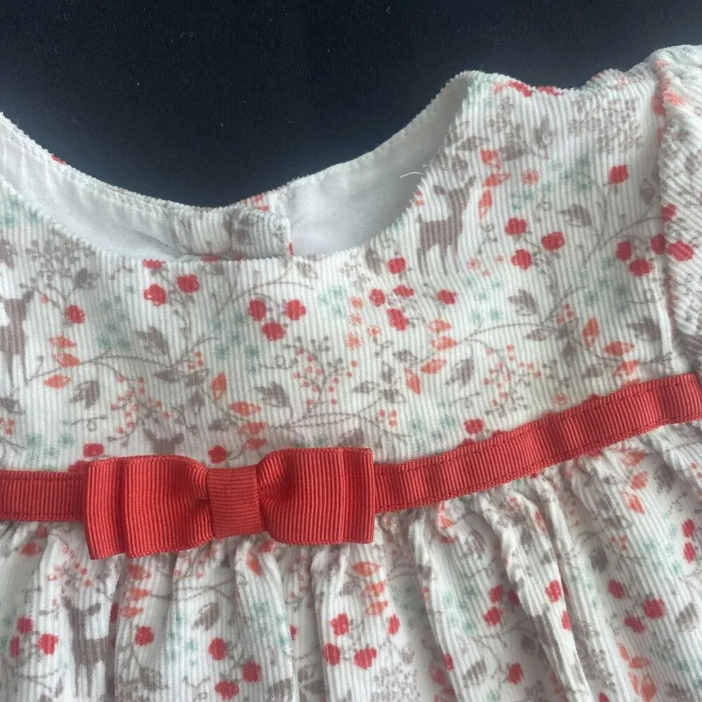 Gymboree Baby Dress 6-12 Months Floral Corduroy Bow Fall 2016 Woodland Deer
